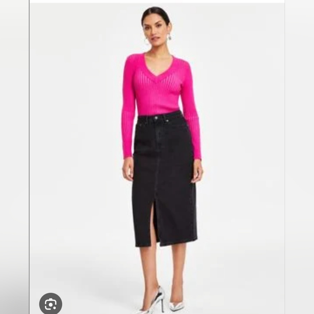 I.N.C. WOMEN'S BLACK DENIM MIDI SKIRT SIZE 10 NWT